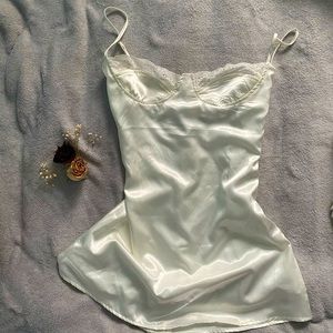 White slip dress with lace detail